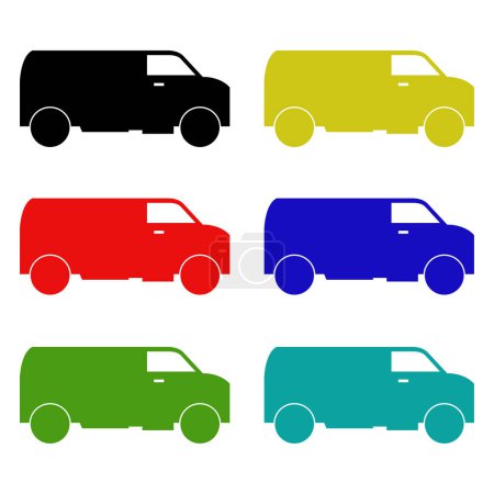 Téléchargez les illustrations : Ensemble d'icônes de voiture van isolé sur fond blanc - en licence libre de droit