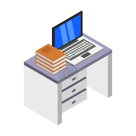 Illustration for Desktop with books and and computer icon, online education concept - Royalty Free Image