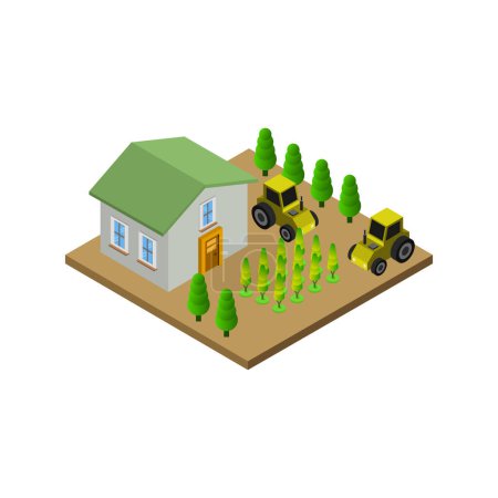 Illustration for Isometric vector illustration of a house. a farm house, vector. - Royalty Free Image