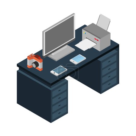 Ilustración de Escritorio de oficina con ilustración vectorial de computadora diseño gráfico - Imagen libre de derechos