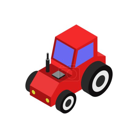 Téléchargez les illustrations : Icône de tracteur jouet rouge. isométrique - en licence libre de droit