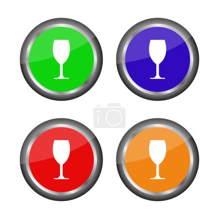 Téléchargez les illustrations : Ensemble de quatre icônes en verre de vin plat de couleur. illustration vectorielle - en licence libre de droit