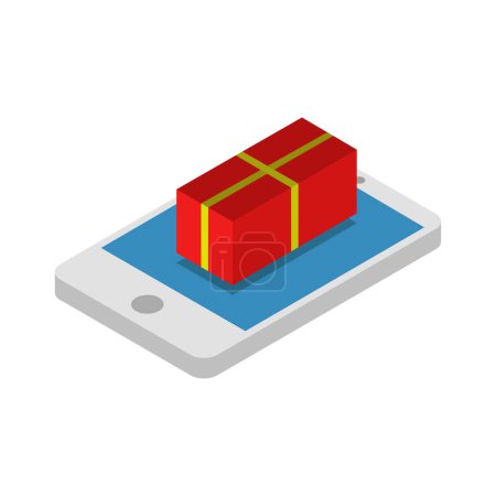 Ilustración de Smartphone con icono de caja de regalo - Imagen libre de derechos