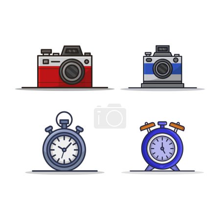 Illustration for Set cameras and clocks icons, vector illustration simple design - Royalty Free Image