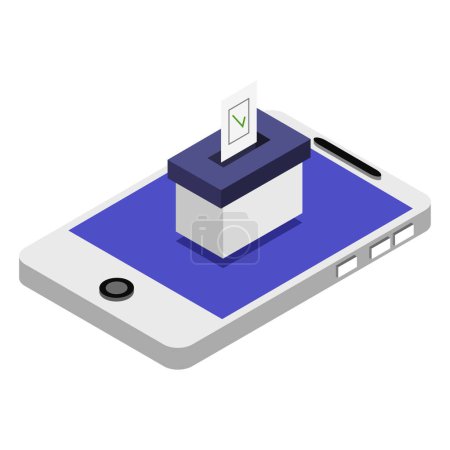 Illustration for Online voting isometric icon with smartphone, vector illustration - Royalty Free Image