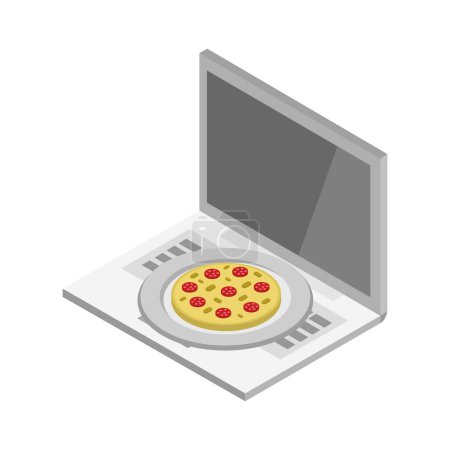Téléchargez les illustrations : Pizza sur ordinateur portable illustration vectorielle - en licence libre de droit