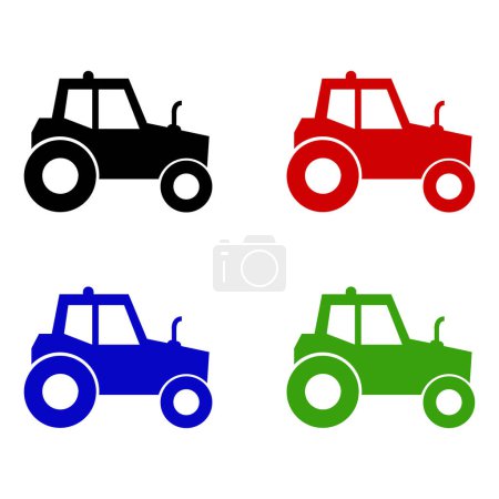Illustration for Colorful tractors on white background in flat style. Agricultural vehicle and farm machine. - Royalty Free Image