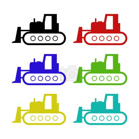 Ilustración de Conjunto de iconos de maquinaria especial aislado sobre fondo blanco. Bulldozers símbolos de color - Imagen libre de derechos