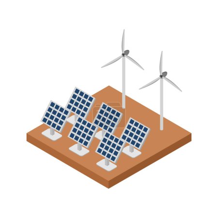 Ilustración de Panel solar con turbinas eléctricas y paneles solares diseño de ilustración vectorial - Imagen libre de derechos