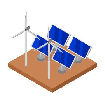 Téléchargez les illustrations : Panneau solaire avec turbines électriques et panneaux solaires vectoriel illustration design - en licence libre de droit