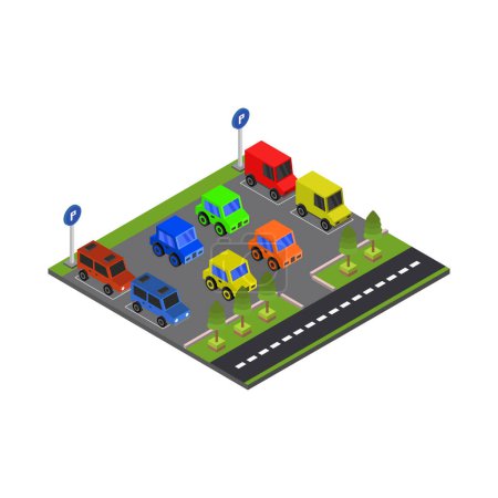 Illustration for Isometric 3 d vector illustration of city with road and traffic signs - Royalty Free Image