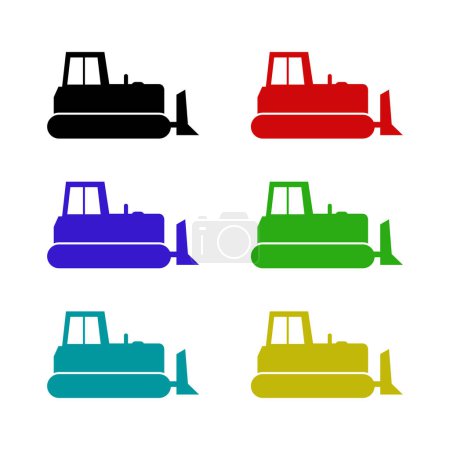 Illustration for Special machinery icons set isolated on white background. Bulldozers color symbols - Royalty Free Image