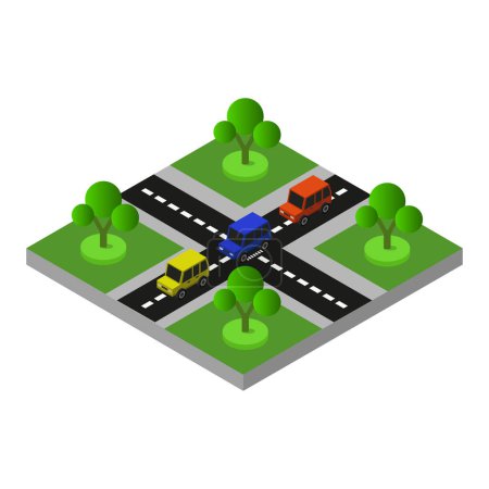 Illustration for Isometric illustration of roads, cars, streets. vector illustration. - Royalty Free Image