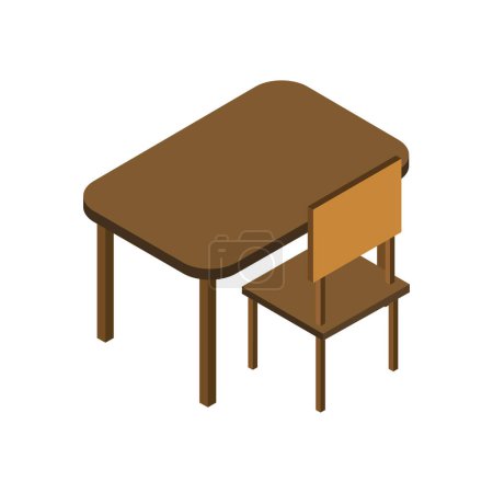 Téléchargez les illustrations : Table de style isométrique et chaise de table isolée sur fond blanc - en licence libre de droit