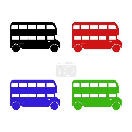 Téléchargez les illustrations : Ensemble vectoriel de silhouettes de bus Londres couleur - en licence libre de droit