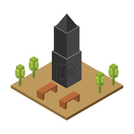 Illustration for Isometric city landscape with trees and bench - Royalty Free Image