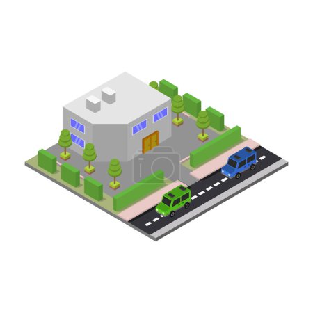 Illustration for Isometric city with road and cars - Royalty Free Image