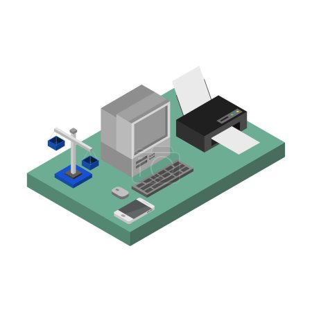 Illustration for Isometric office workspace with computer icon, vector illustration design - Royalty Free Image