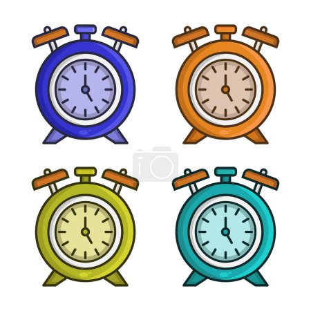 Téléchargez les illustrations : Ensemble d'horloges icônes. icône plate, vecteur - en licence libre de droit