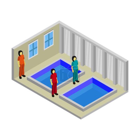 Téléchargez les illustrations : Illustration de style isométrique piscine sur fond blanc - en licence libre de droit
