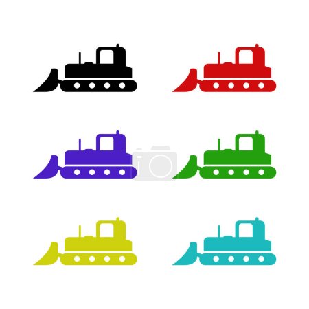 Illustration for Special machinery icons set isolated on white background. Bulldozers color symbols - Royalty Free Image