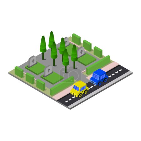 Téléchargez les illustrations : Ville isométrique avec route et voitures. vecteur 3 d - en licence libre de droit