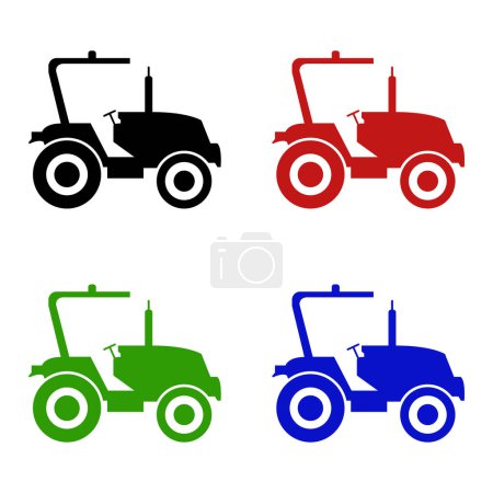 Ilustración de Tractores coloridos sobre fondo blanco en estilo plano. Vehículo agrícola y máquina agrícola. - Imagen libre de derechos