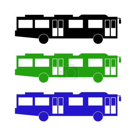Téléchargez les illustrations : Ensemble de quatre icônes colorées de bus. symbole vectoriel isolé. - en licence libre de droit