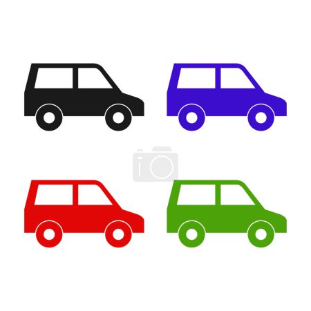 Téléchargez les illustrations : Ensemble de quatre icônes de voiture colorées. illustration vectorielle. design plat. isolé sur fond blanc - en licence libre de droit