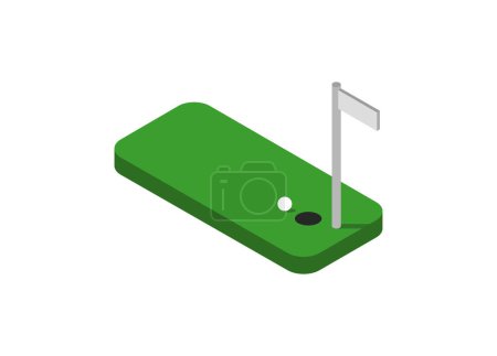 Illustration for Golf ball with hole and flag icons, flat style - Royalty Free Image