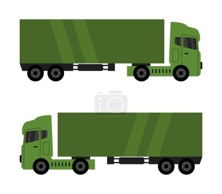 Illustration for Two green trucks. flat vector illustration. - Royalty Free Image