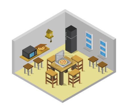 Téléchargez les illustrations : Cuisine isométrique avec table et chaises - en licence libre de droit