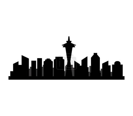Ilustración de Silueta de la ciudad de Seattle en el fondo de la ciudad - Imagen libre de derechos