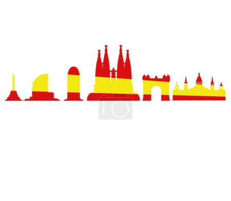 Illustration for Barcelona spain skyline with red and yellow color - Royalty Free Image