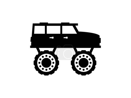 Téléchargez les illustrations : Icône noir et blanc de jeep, isolé sur fond blanc - en licence libre de droit