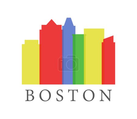 Téléchargez les illustrations : Skyline boston coloré avec des bâtiments colorés, illustration vectorielle - en licence libre de droit