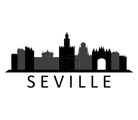 Illustration for Seville city skyline black and white silhouette - Royalty Free Image