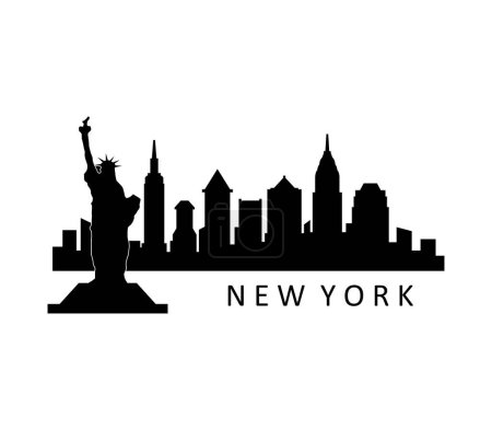 Téléchargez les illustrations : Statue New York skyline et liberté silhouette noir et blanc - en licence libre de droit