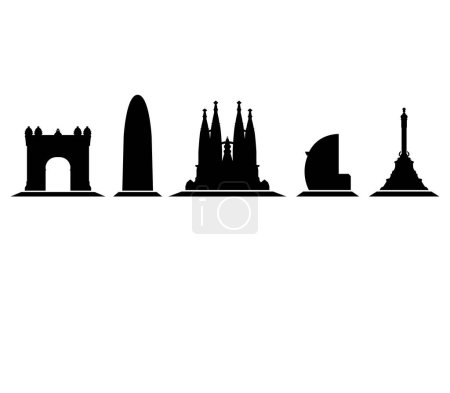 Illustration for Silhouette of famous city of barcelona, spain, barcelona. vector illustration isolated on white background. - Royalty Free Image