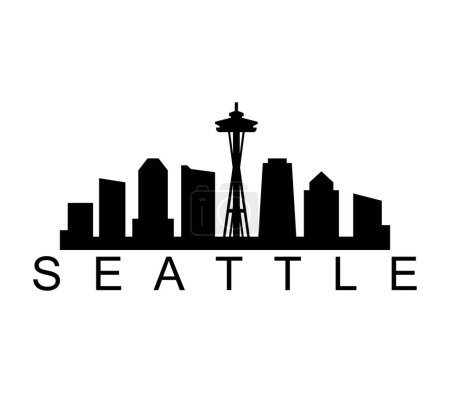 Ilustración de Horizonte de Seattle City, silueta negra - Imagen libre de derechos