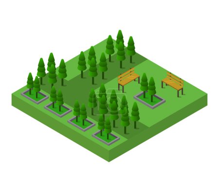 Illustration for Vector isometric view of park with trees. - Royalty Free Image