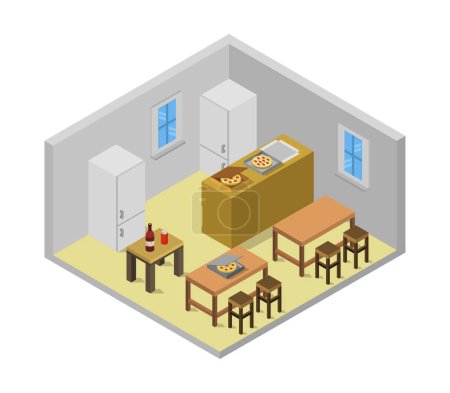 Téléchargez les illustrations : Cuisine isométrique intérieur avec meubles - en licence libre de droit