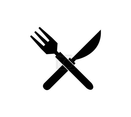 Téléchargez les illustrations : Fourchette et icône de couteau sur fond blanc - en licence libre de droit