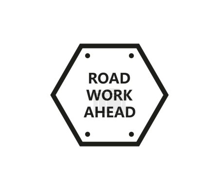 Ilustración de Trabajo de carretera delante de la señal en estilo plano - Imagen libre de derechos