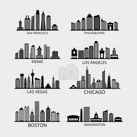 Illustration for Usa cities cityscape vector illustration - Royalty Free Image