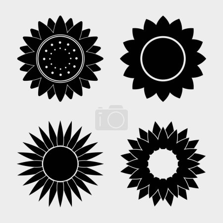 Téléchargez les illustrations : Ensemble d'éléments floraux ronds noirs - en licence libre de droit