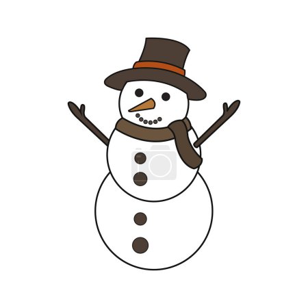 Téléchargez les illustrations : Bonhomme de neige avec écharpe et chapeau icône isolée - en licence libre de droit