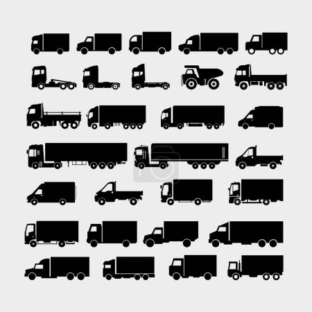 Téléchargez les illustrations : Camion icône ensemble vectoriel illustration - en licence libre de droit