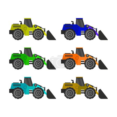 Téléchargez les illustrations : Conception vectorielle du jeu d'icônes tracteur - en licence libre de droit