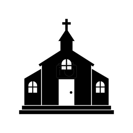 Téléchargez les illustrations : Bâtiment église icône vectorielle. icône noire logo isolé sur fond blanc bâtiment chrétien. - en licence libre de droit